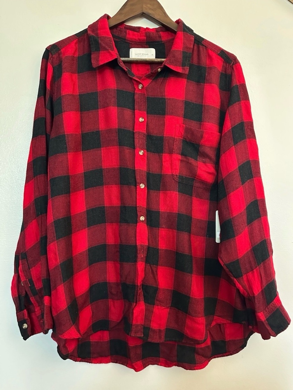 Lucky Brand Red & Black Plaid Button-Down Shirt